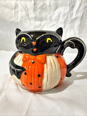 Transpac Halloween Cat Pumpkin Pitcher Orange & Black